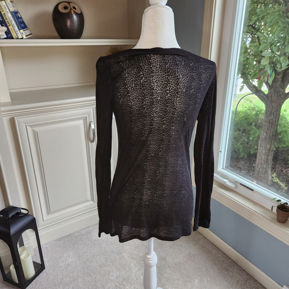 Express Black Leopard Sheer Print Top - Picture 3 of 6